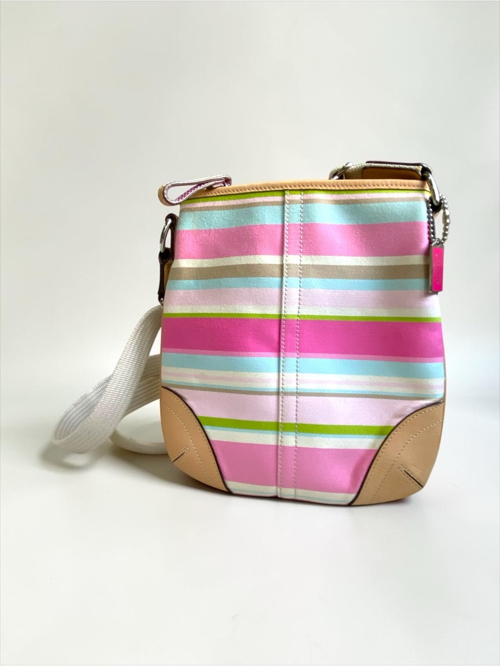Coach Hampton Striped Crossbody  Swingpack with Vachetta Leather Trim Y2K
